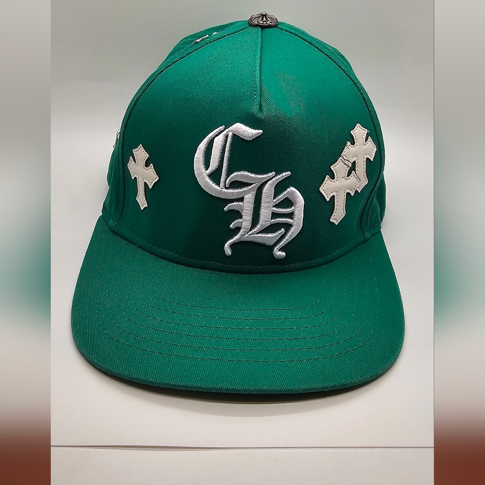 Chrome Hearts Emerald Green Cap with Black and White Gothic Trim